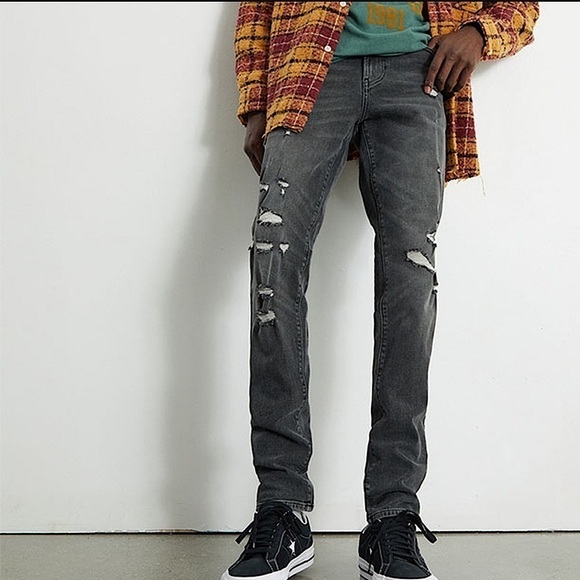 PacSun Stacked Skinny Fit Ripped Light Indigo Black Jeans  Size W32/…Normcore - Picture 1 of 14